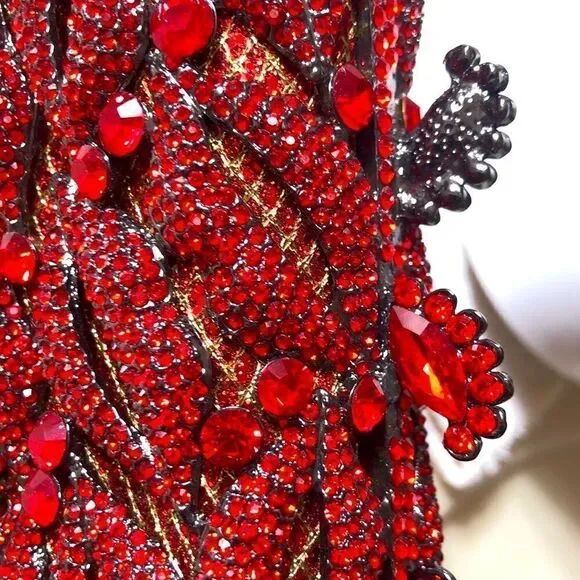 Rhinestones lips bridal clutch !RED! Luxury gold hardware.
